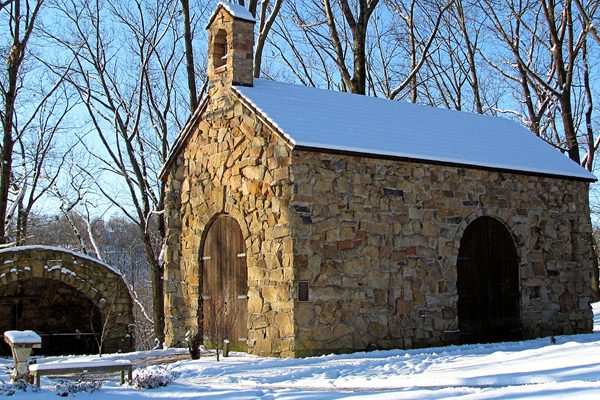 front of the portiuncula in the snow