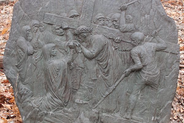 closeup of a station in the stations of the cross